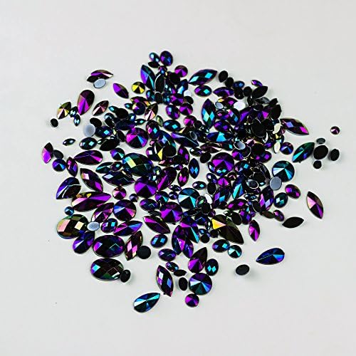 15g Bag of Mixed 3mm-18mm Flat Back Iridescent Rhinestone Gems in a Variety of Shapes and Sizes (Mixed)