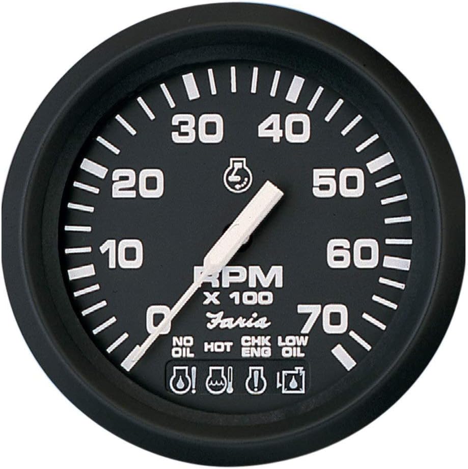 Faria Euro Black 4 Tachometer w/Systemcheck Indicator - 7,000 RPM (Gas - Johnson/Evinrude Outboard)