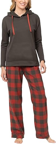 PajamaGram Buffalo Plaid Pajamas Womens - Womens Warm Pajamas, Red & Brown, LG