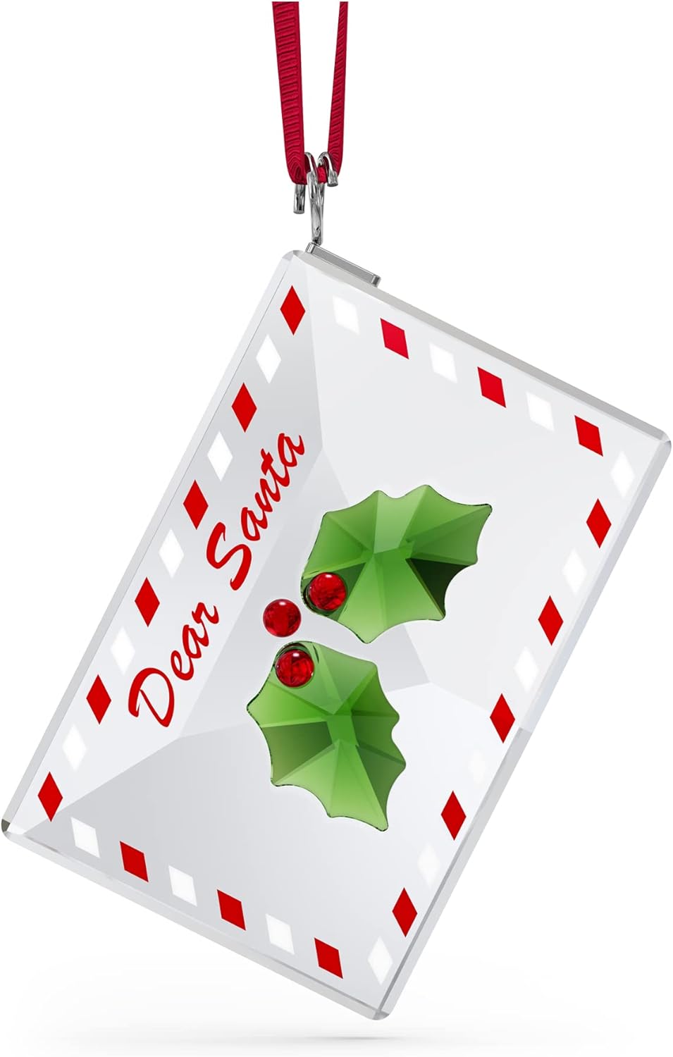 Swarovski's Holiday Cheers Letter to Santa Hanging Ornament, Clear, White, Red and Green Crystals, Part of the Holiday Cheers Collection