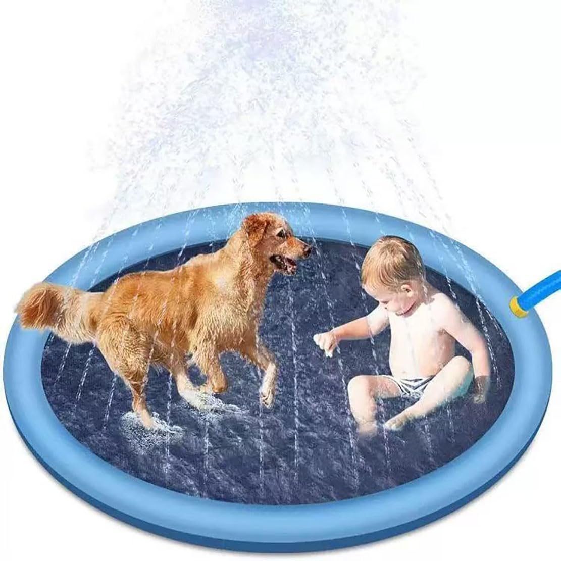 Splash Pad for Kids and Dogs, Kids Splash Pad Sprinkler, Inflatable Sprinkler Play Mat, 170cm, Outdoor Summer Backyard Wading Pool with Spray, Foldable Outdoor Water Toy (Blue cushion) — image 1