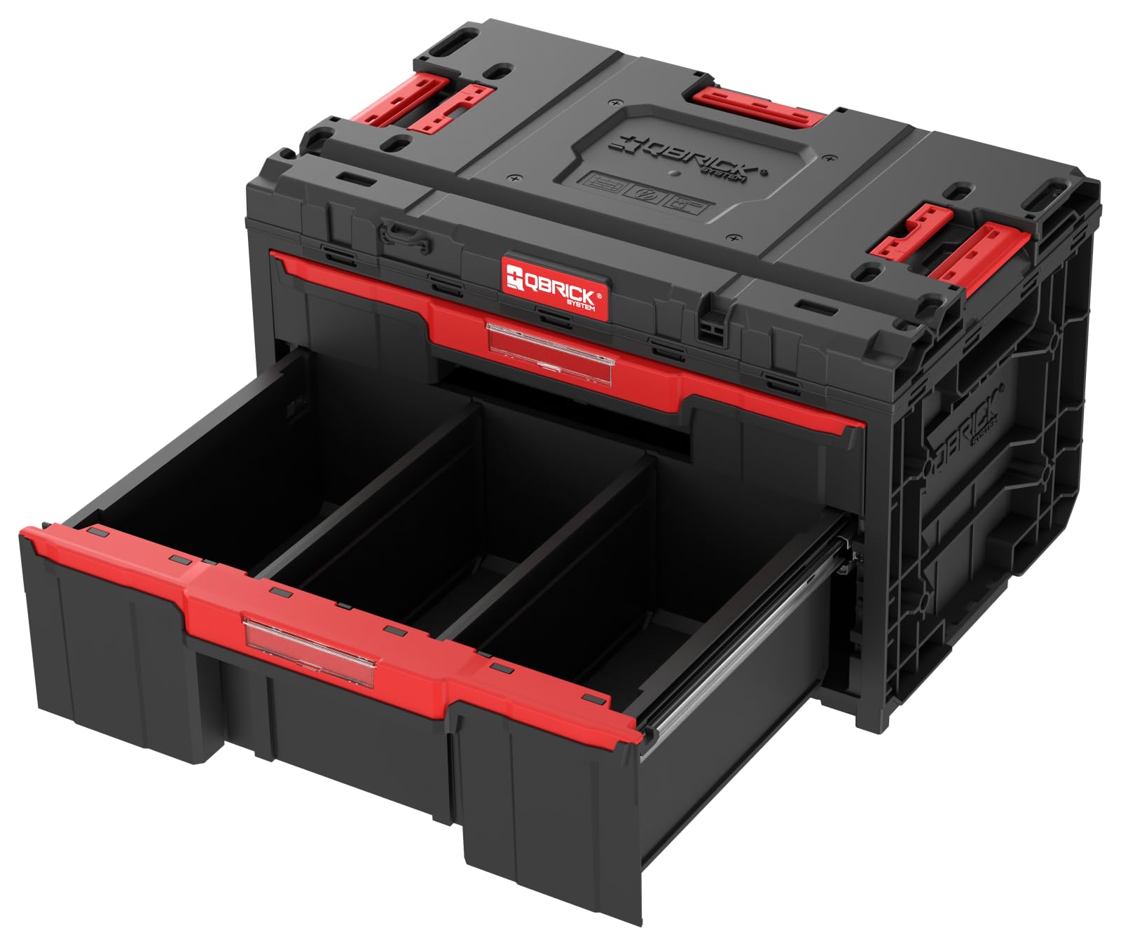 Massimo ordine con 2 cassetti di diverse altezze: la cassetta degli attrezzi Qbrick offre un cassetto basso (8 kg di portata) e un cassetto alto (16 kg di portata)