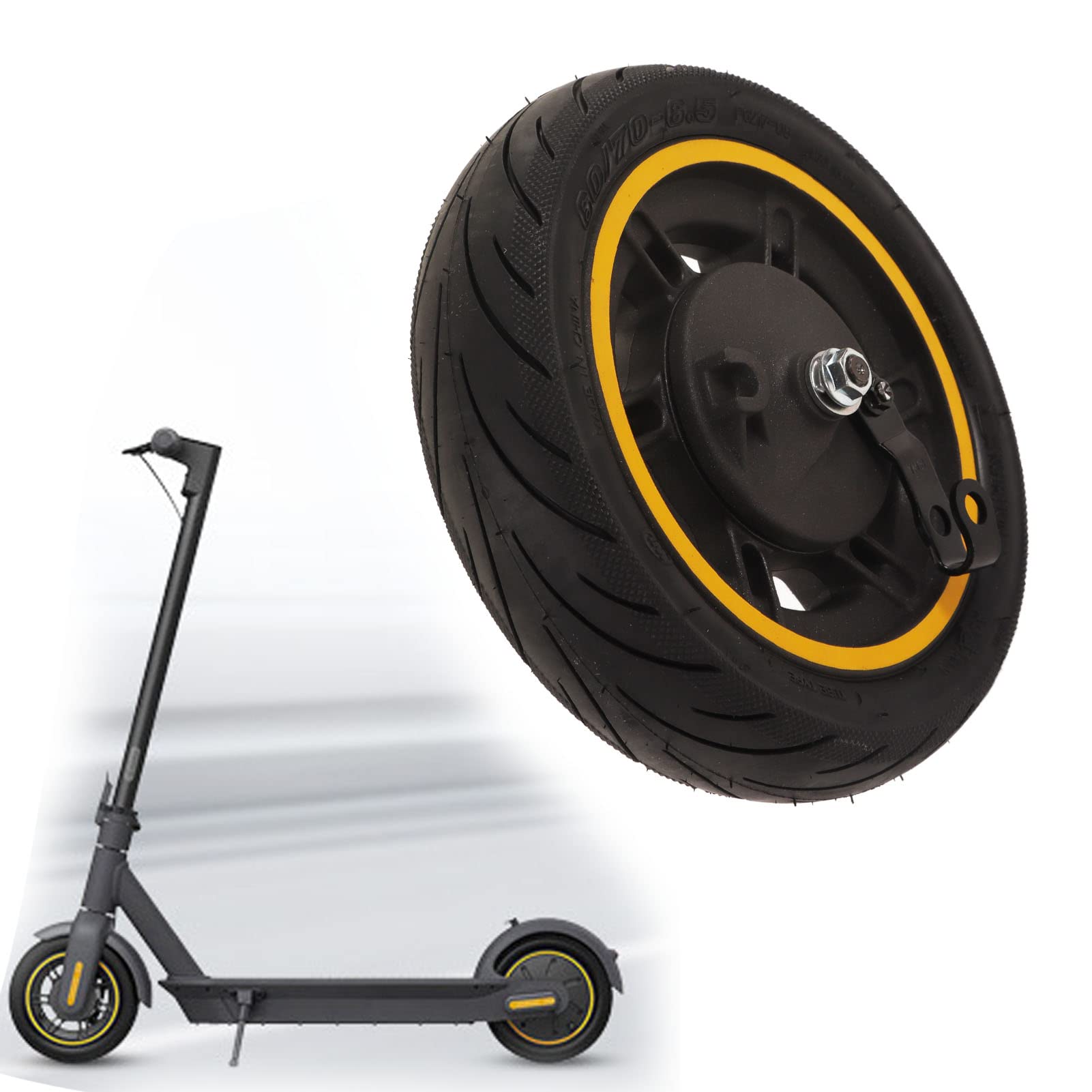 BuyWeek Roue Avant de Scooter Électrique pour Ninebot Max G30, 60/70‑6,5 Pneu à Vide de Roue Avant de Trottinette Électrique de 10 Pouces avec Frein à Tambour