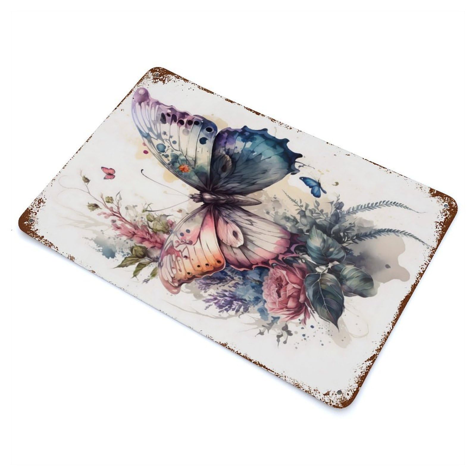Butterfly Watercolor Decorative Tin Sign 11.8"x7.9", Industrial Home Decor for Garage, Pub Or Kitchen