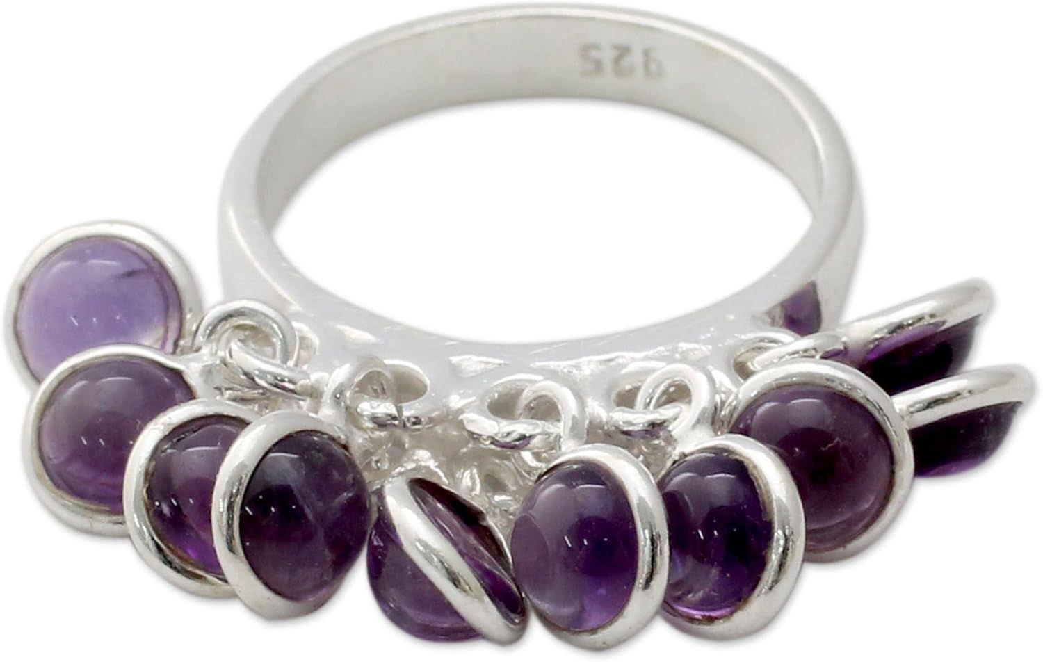 NOVICA Handmade .925 Sterling Silver Amethyst Cluster Ring India Artisan Crafted with 10 Amethysts Purple Birthstone 'Festive Style'