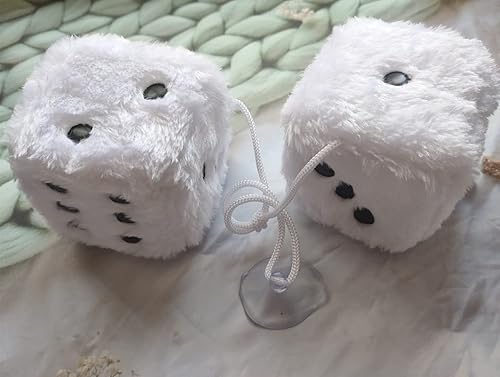 Miniatura 6 de 1 par de dados retro con puntos difusos para colgar en el espejo del automóvil, dados cuadrados cúbicos de felpa para espejo retrovisor automático