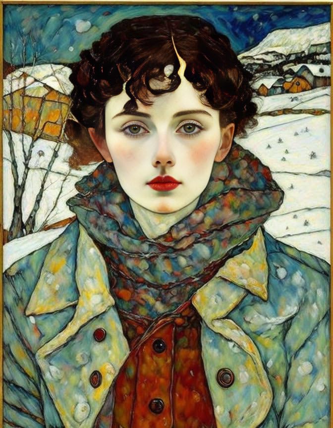 Toile murale sans cadre jeune femme en hiver 50x70 cm HMFMWYFI