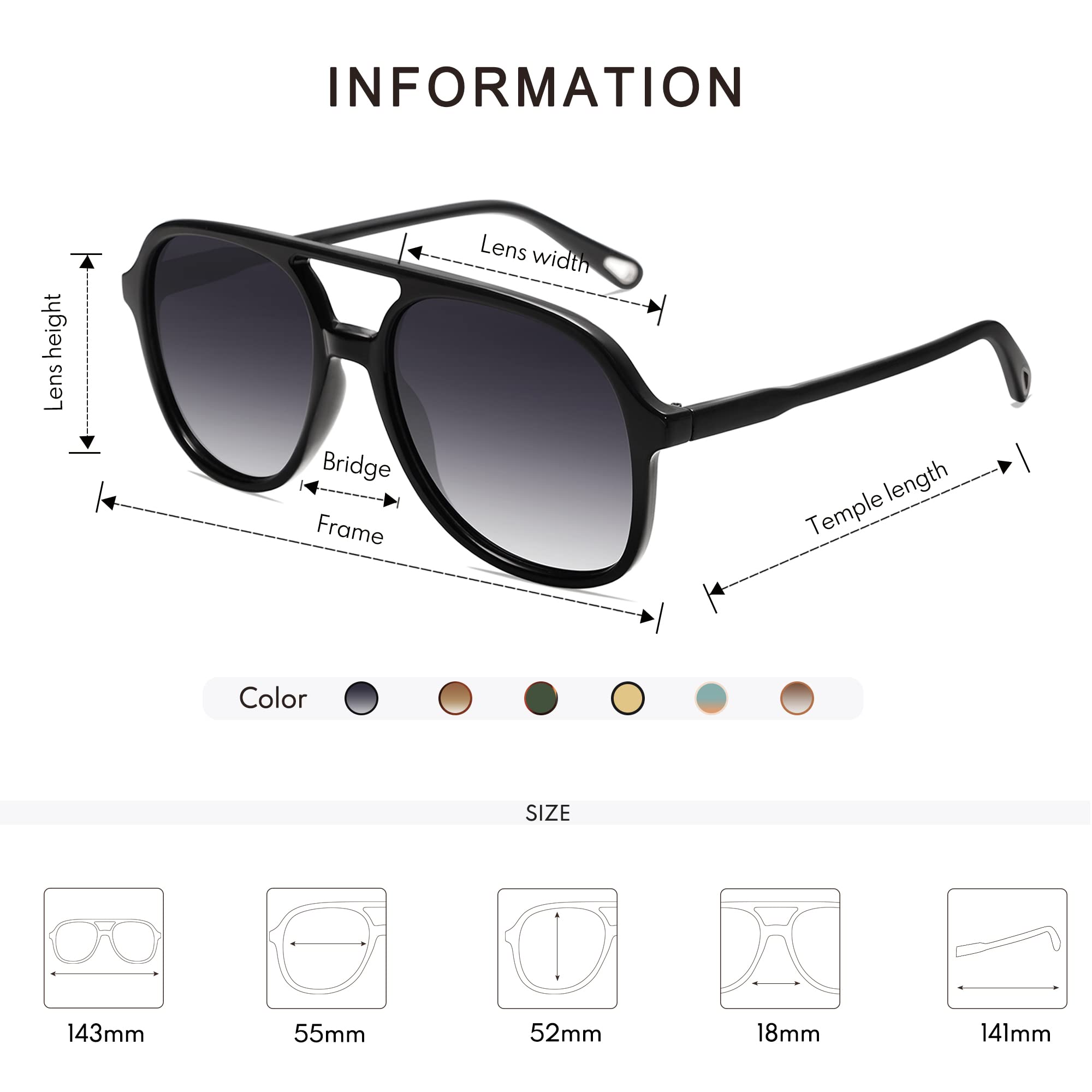 Appassal Polarisierte Piloten-Sonnenbrille für Damen und Herren, Vintage-Stil, Doppelbrücke, quadratisch, AP3606