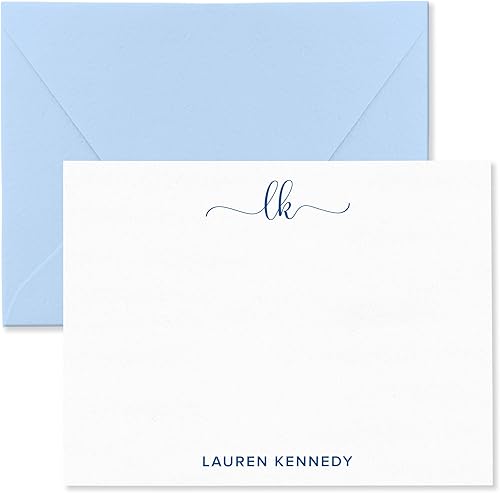 Vista 11 de Tarjetas de notas personalizadas y sobres estacionarios con monograma de nombre, juego personalizado de papelería de tarjetas planas en elección