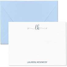 Note Cards and Envelopes Personalized with Monogram and Name, Custom Stationery Set for Women, A2 Flat Cards, Choose Your Quantity Style #3