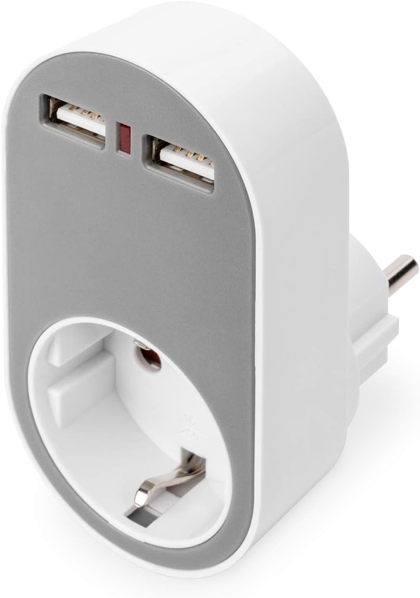 Steckdosen-Adapter mit USB - 2x USB-A - 16A / 250V / 50Hz - IP20 - Steckdose Mit Berührungs-Schutz
