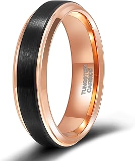 6mm 8mm Tungsten Rings for Men Women Black Wedding Band 24K Gold Plated/Rose Gold Plated Step Edges Comfort Fit Size 6-13