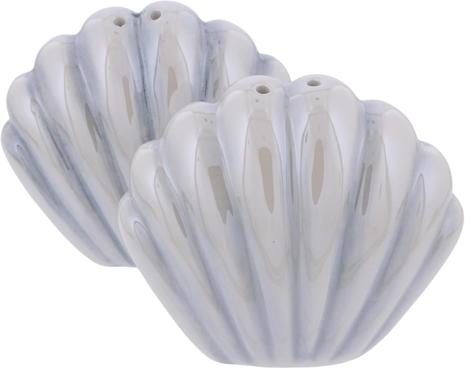 The Bridge Collection Ceramic Seashell Salt And Pepper Shakers – Coastal Shell Shaker Set With Soft Blue And Neutral Glaze – Beach Kitchen Decor And Nautical Dining Table Accent
