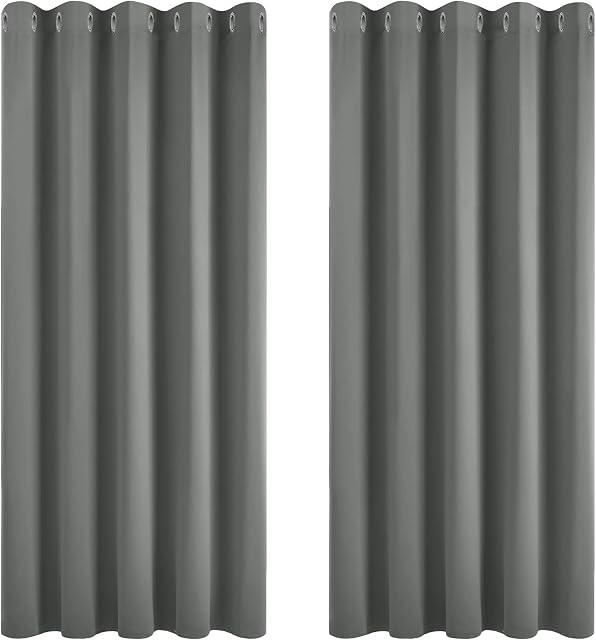 Deconovo Super Soft Thermal Insulated Window Treatment Ring Top Blackout Curtains for Livingroom 66 x 54 Drop Inch Light Grey 2 Panels