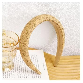 yaozeio Rattan Padded Puffy Woven Headband - No Slip Wide Raffia Hair Accessory for Women and Girls