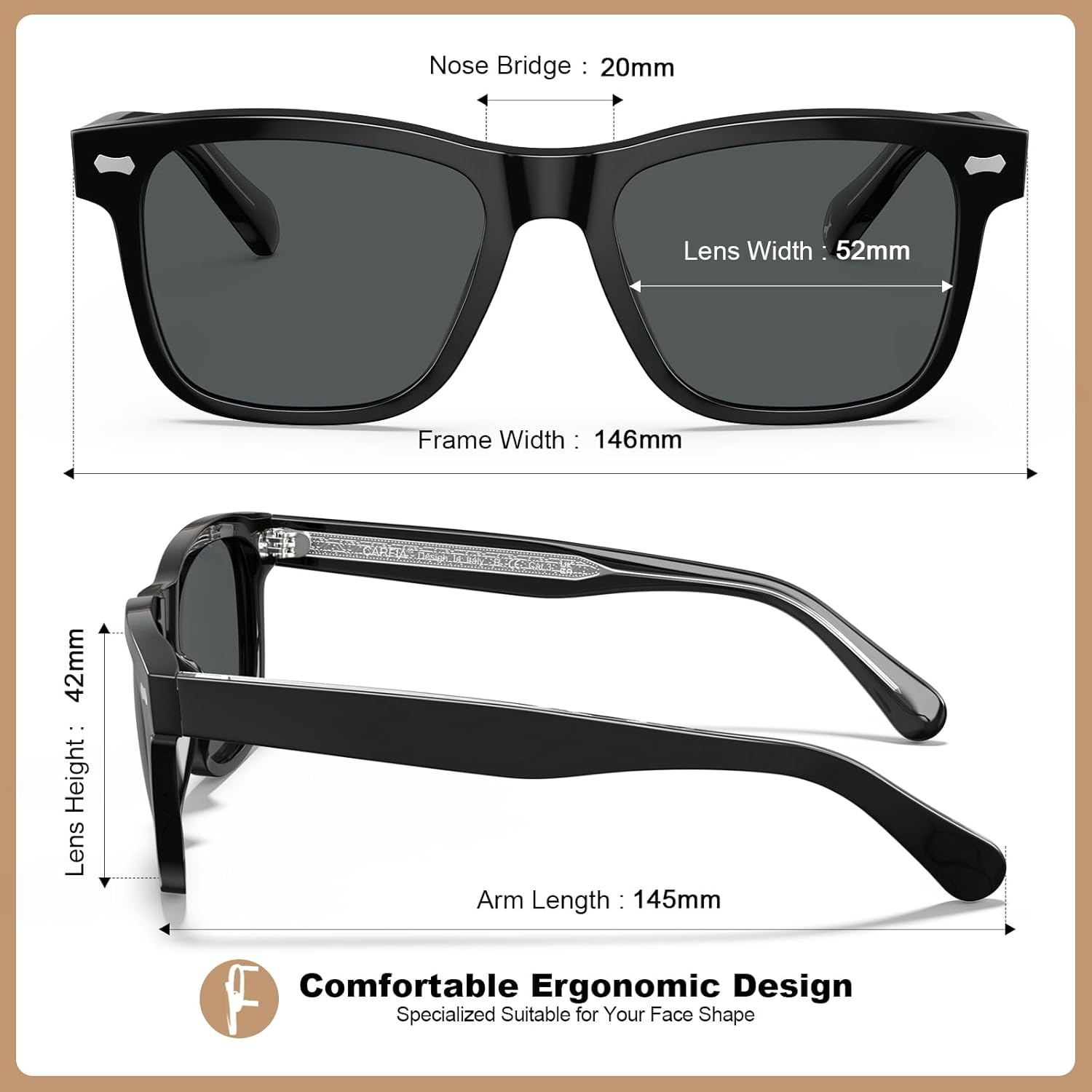 CARFIA Retro Acetate Polarized Sunglasses for Men UV Protection with Embossed Pattern Wire Core CA2301 - Image 4