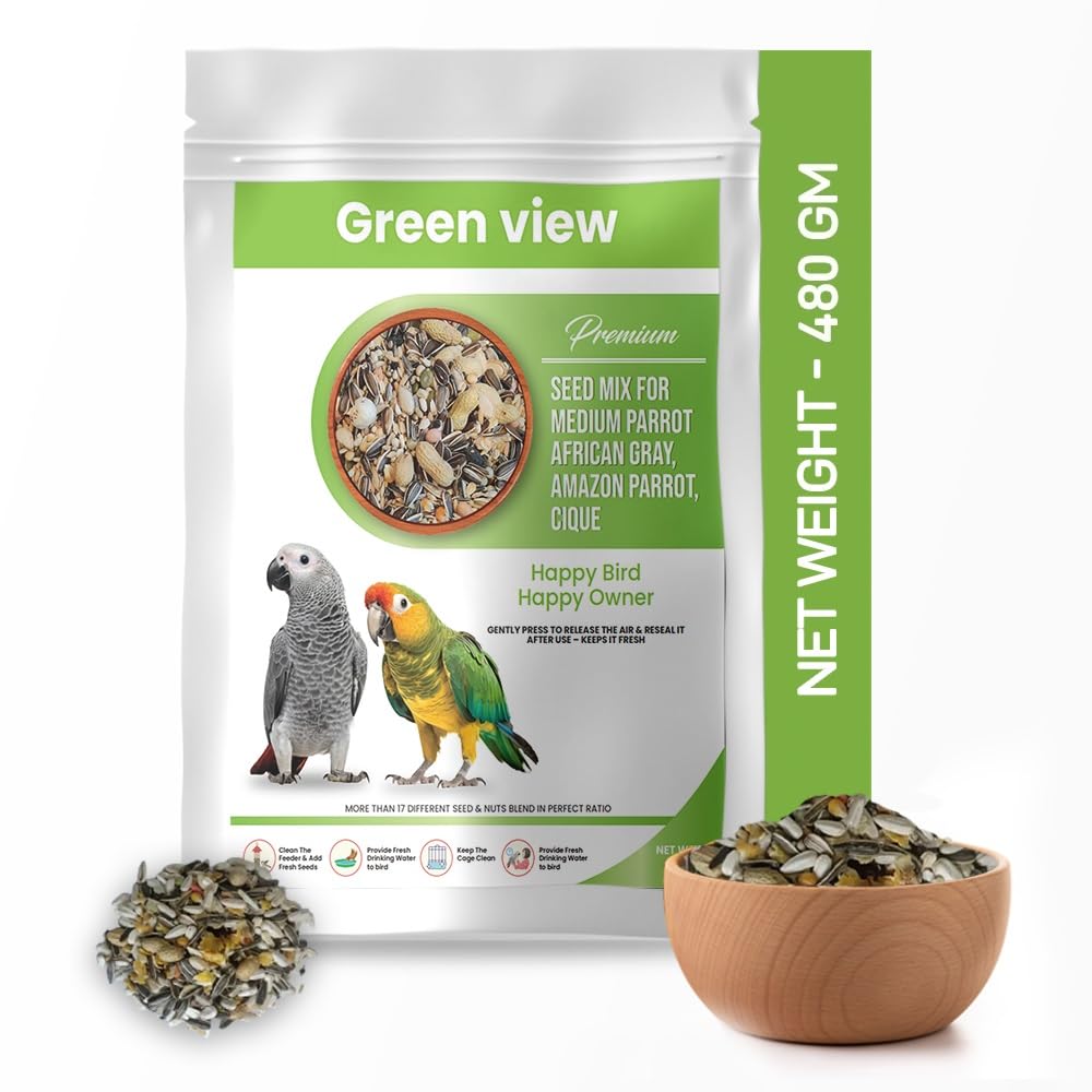 Green view|Premium|Seed Mix for Medium Parrot- African Gray, Amazon Parrot, Cique|Net Weight 480 GM More Than 15 Different Seed & Nuts Blend in Perfect Ratio (B0CL9M3YPR) Amazon Price History, Amazon Price Tracker