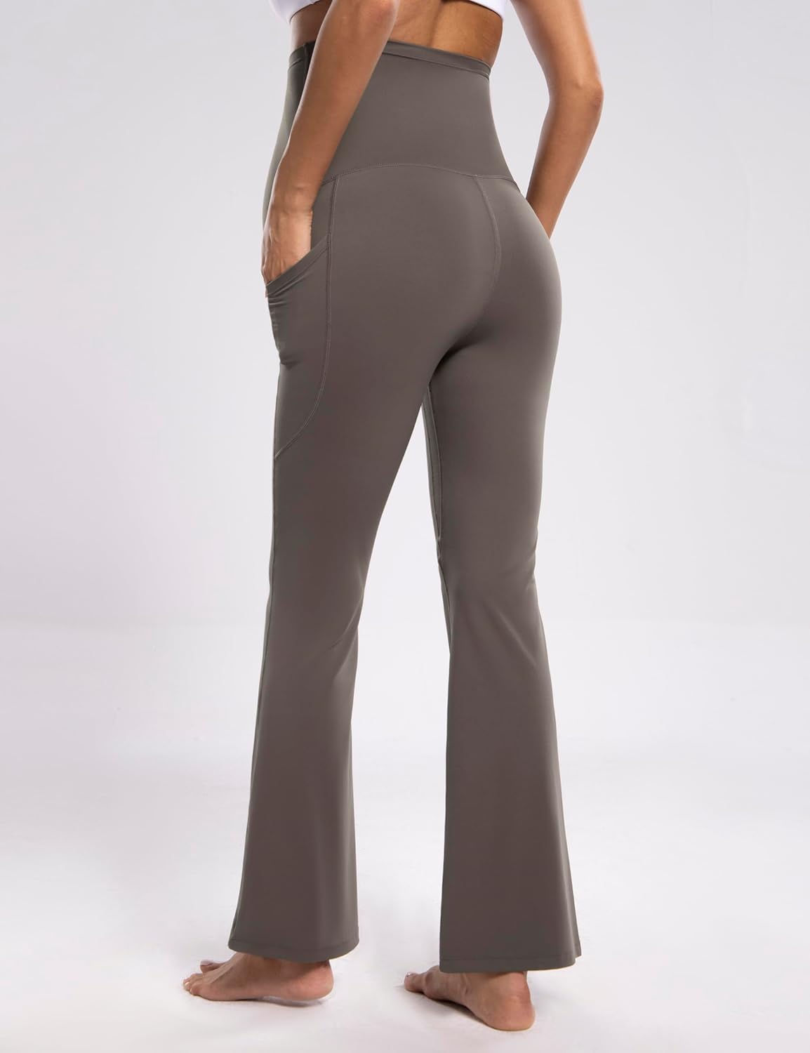 POSHDIVAH Women's Maternity Flare Leggings Over The Belly Pregnancy Workout Active Yoga Lounge Bootcut Pants with Pockets - Image 4