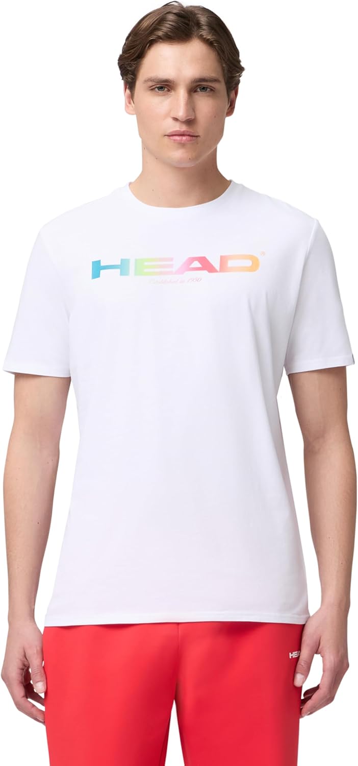 HEAD Men’s Rainbow T-Shirt – Moisture Wicking Cotton Blend Logo T-Shirt with Stretch for Tennis and Everyday Wear