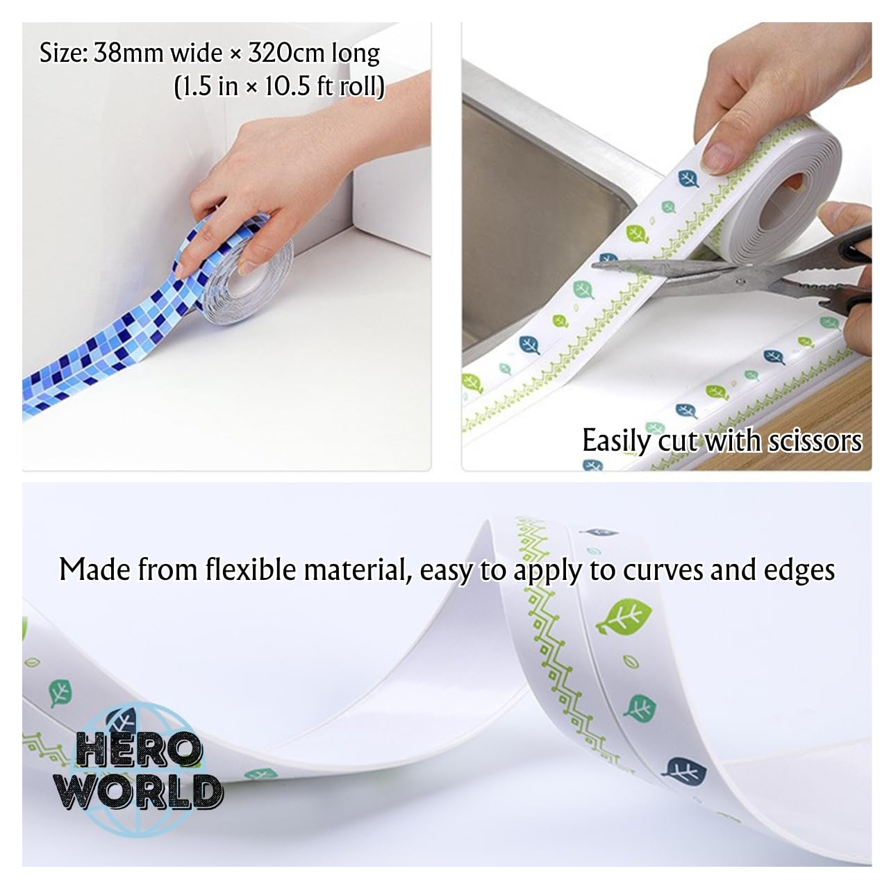 Cinta de sellado autoadhesiva impermeable para cocina, baño, fregadero e inodoro (azulejo azul)