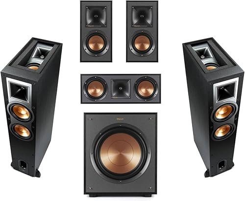 Altavoz Klipsch R-26FA Dolby Atmos - Paquete de 2 altavoces R-26FA con altavoces de estantería R-41M para casa, canal central R-25C, subwoofer