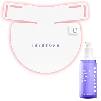 iRestore Red Light Therapy Device with Revitalizing Serum LED Neck & Chest Mask + Retinol Serum