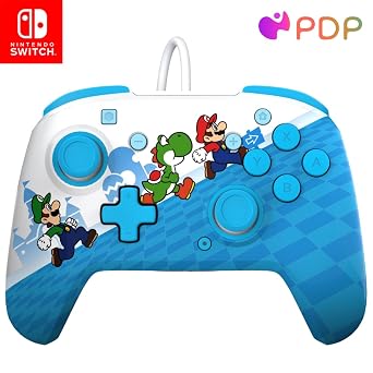PDP REMATCH Enhanced Wired Power Nintendo Switch Pro Controller, Officially Licensed Switch Lite/OLED Compatible Gamepad, Customizable Programmable Buttons, Mario Escape Blue/White