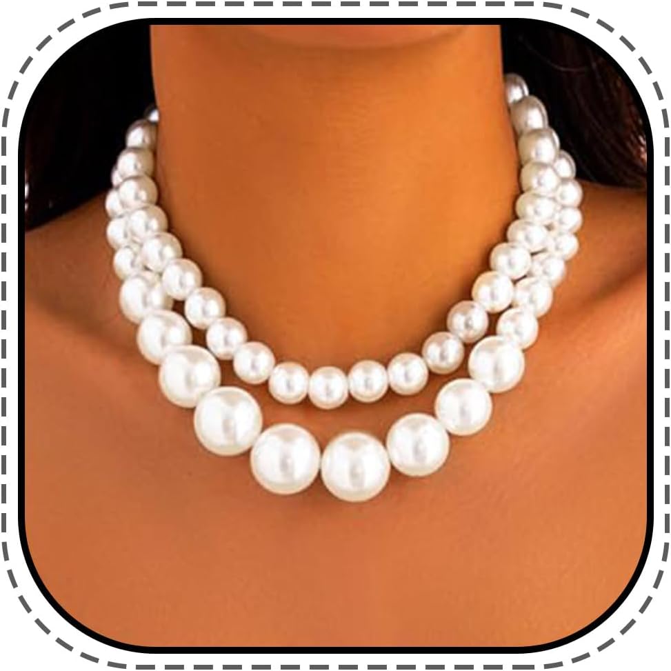 Chunky Pearl Choker Necklace White Big Pearl Necklaces Bridal Wedding Jewelry for Women