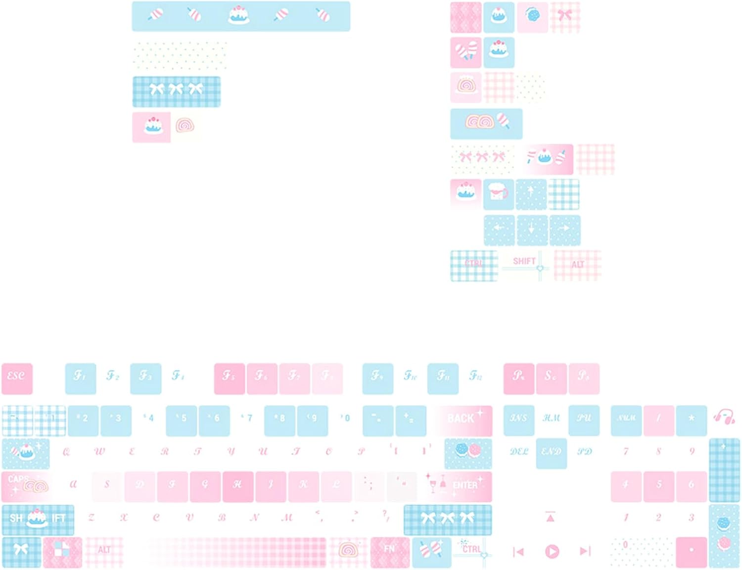 PBT Mechanical Keyboard Keycaps 131Keys Lovely Cake Theme MOA Height Heat Sublimated Set Side Engraved