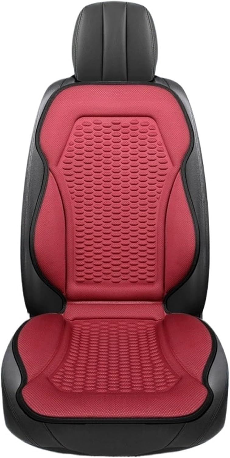 Breathable Cooling Summer Car Seat Cushions Ice Silk Fabric Front Dual-Seat Pads Easy Installation(Red)
