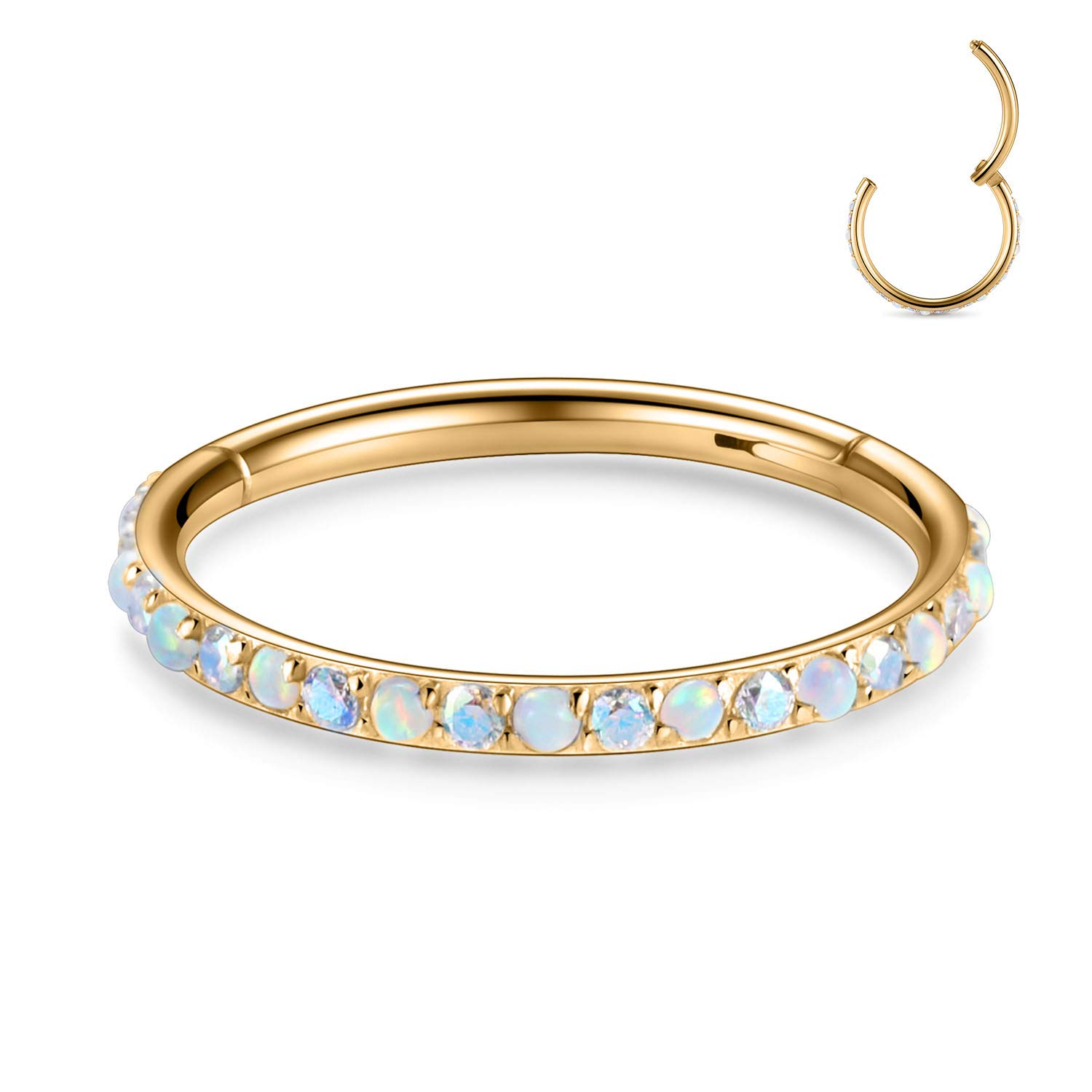 hengkaixuan CZ/Opal Nose Rings Conch Jewellery Septum Clicker 316L Surgical Steel Segment Ring Helix Cartilage Earrings Hoop Daith Tragus Rook Piercing Jewellery — view 11