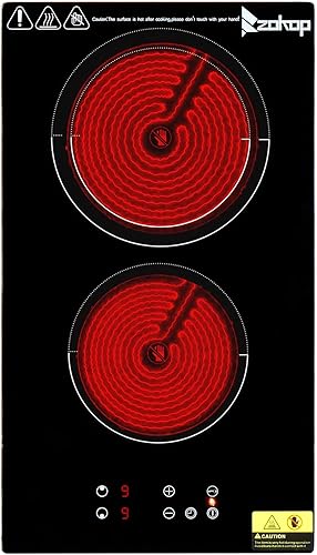 Winado Placa de Cocción Eléctrica de Cerámica de 2 Quemadores de 20 pulgadas, 220-240V Estufa de Superficie Plana, Superficie de Cocción Eléctrica