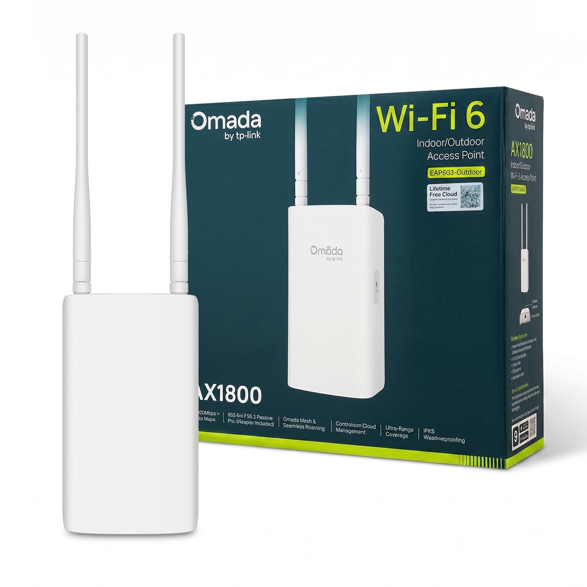 TP-Link EAP603-Point d'accès Wi-FI 6 extérieur, Double Bande 2,4 GHz/5 GHz, AX1800, IP65 résistant aux intempéries, PoE+, extérieur/intérieur, Omada SDN, Longue portée 300 m