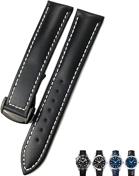 18mm 19mm 20mm Cow Leather Watch Strap for Omega Seamaster 300 Speedmaster Watch Bands Color Black White Black, Size 20mm