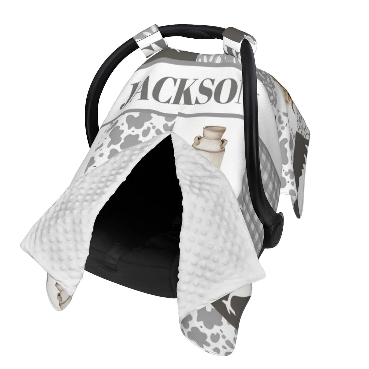 Personalized Baby Car Seat Canopy for Babies with Name, Custom Car Seat Covers for Boys Girls, Infant Opening Minky Nursing Breastfeeding Stroller Cover Carseat Canopies for Newborn (Farm Theme)