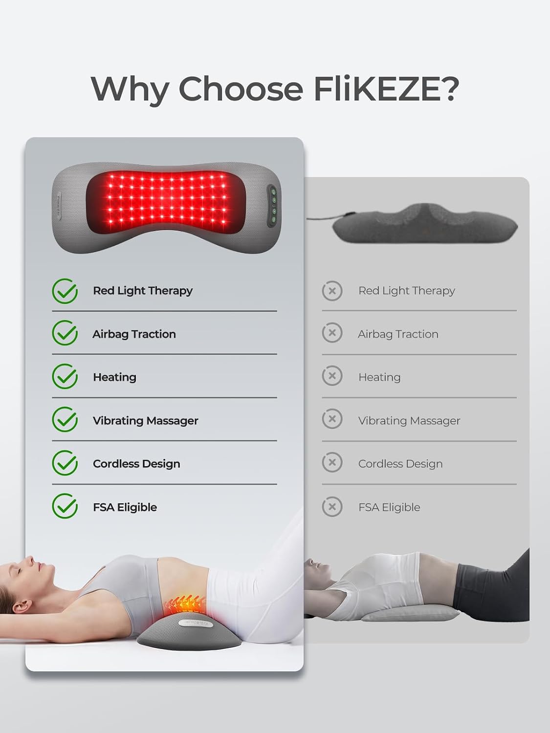 FliKEZE Electric Lumbar Support Pillow, Wireless Back Pillow with Vibration