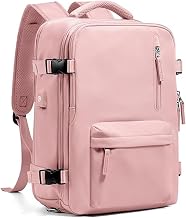 Travel Backpack for Women Men, Waterproof Airlines Approved Carry On Backpack 15.6 Inch Laptop Backpack with USB Charging Port for Computer Bookbag for Business, School, Work (Pink)