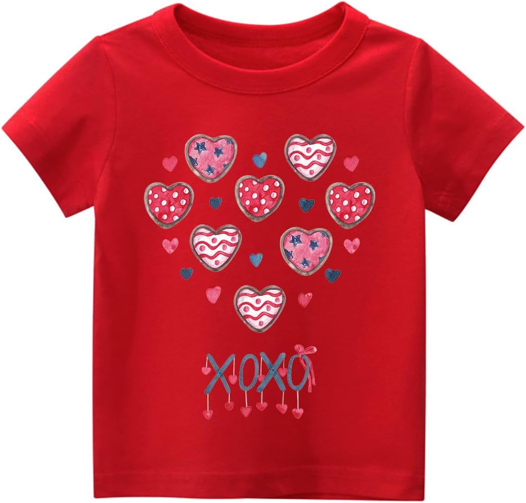 Tkria Boys Girls Valentine Shirts Short Sleeve Monster Truck Excavator Flamingos XOXO Love Heart Tops for Kids 2-10T