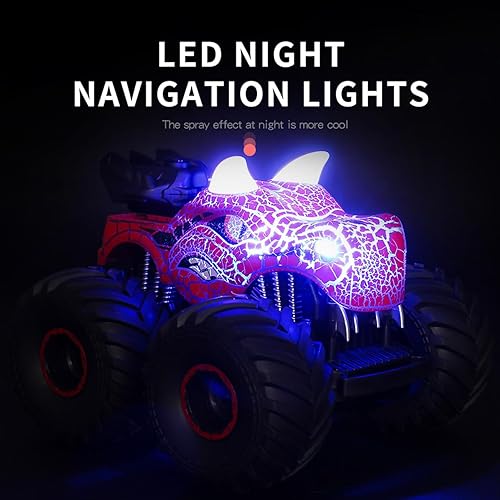 Miniatura 5 de Threeking 118 Dinosaurio RC Auto Control Remoto Autos Camiones Juguete 4WD Off-Road Car Juguetes con Luces Spray Adecuado para Todo Terreno Regalos