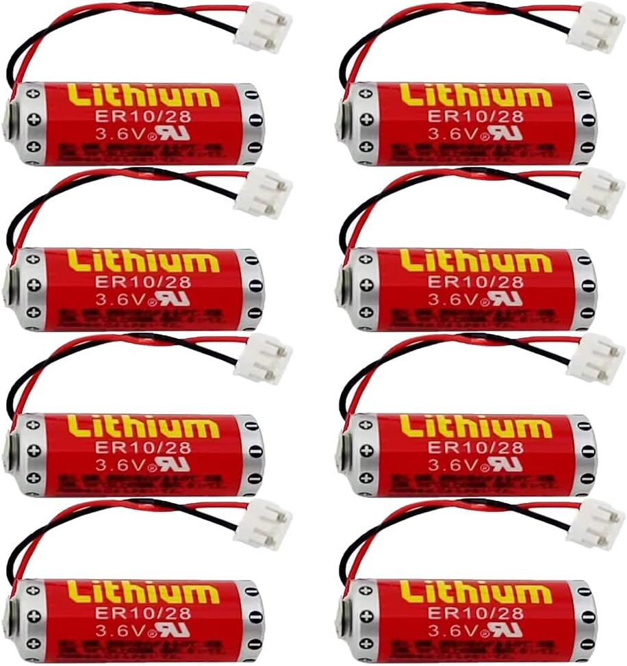 (8-Pack ER10/28 3.6V 800mAh PLC Battery with Plug for FX2NC-32BL ER10/28 ER10280 Battery