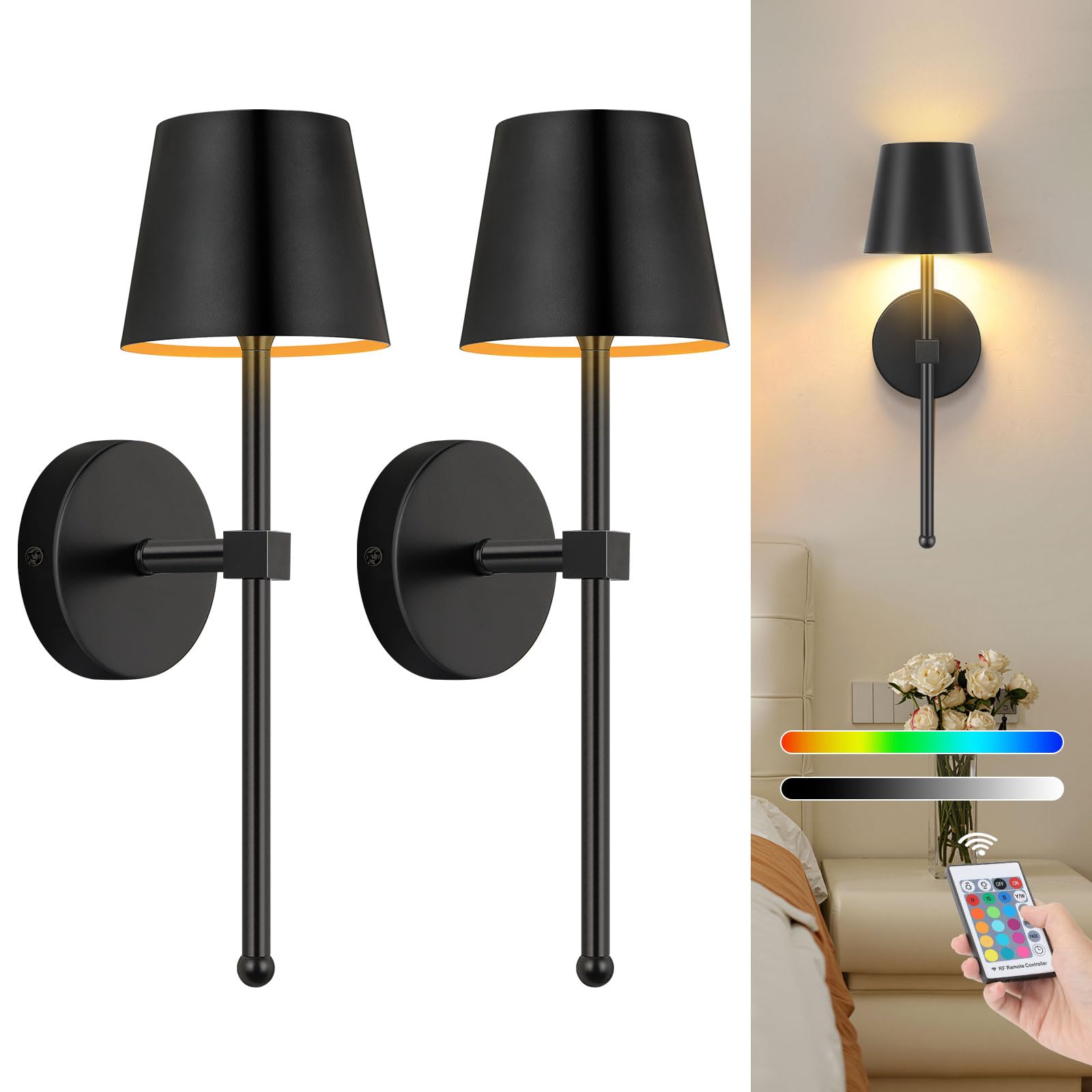 Glowlit Wandleuchte Akku Innen 2 Stück 5200mAh Wandleuchte Ohne Stromanschluss mit Fernbedienung RGB LED Wandlampe Akku Dimmbare für Wohnzimmer Schlafzimmer Flur
