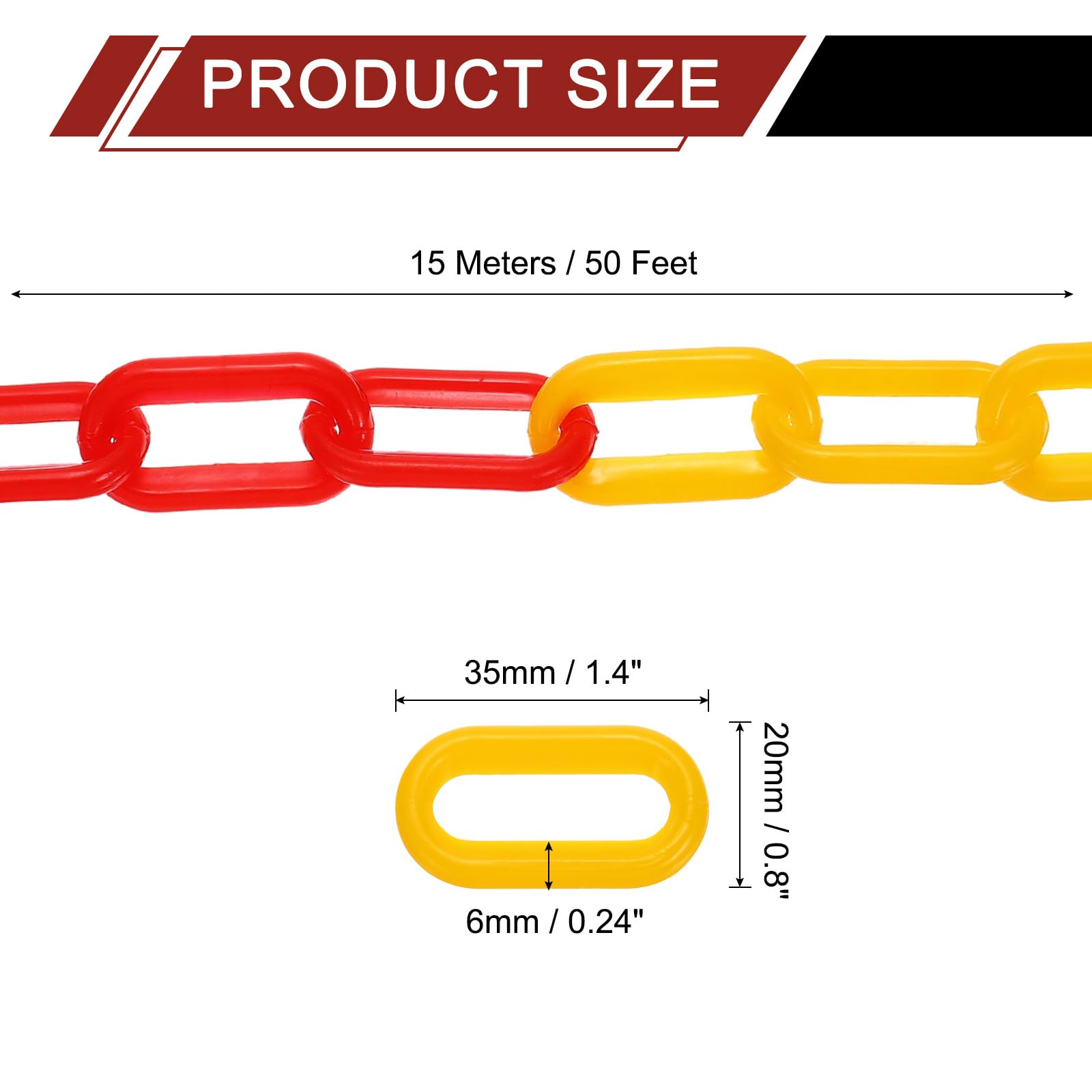 PATIKIL 50ft Catena di Sicurezza in Plastica, Catena di Sicurezza Anelli di Folla Barriera di Controllo per Recinzione Cancello Giardino Costruzione Vialetto, Rosso Giallo