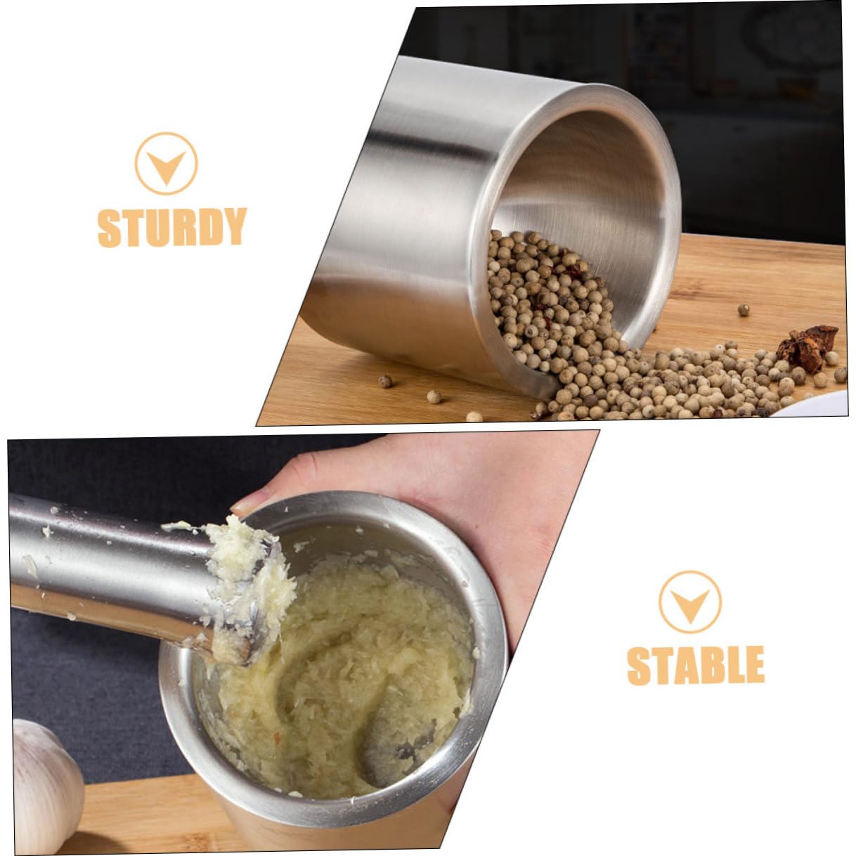 BESPORTBLE Machacador de Patatas y Prensa de Ajos de Acero Inoxidable, Tazón Compacto para Moler Especias y Ajo en Cocina Doméstica