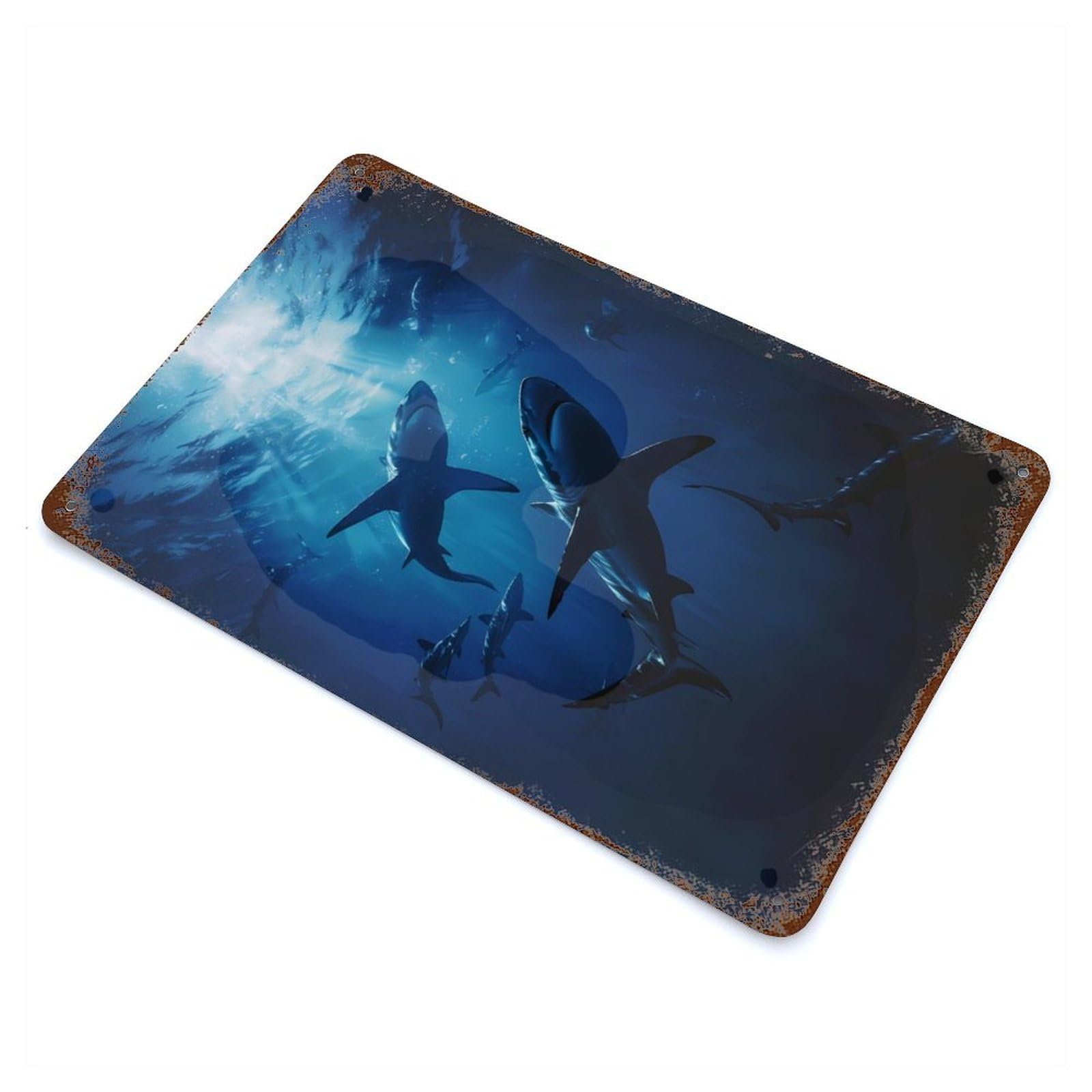 Group of Sharks Rusty Metal Tin Sign 11.8"x7.9", Ideal for Pub, Kitchen And Man Cave Decor
