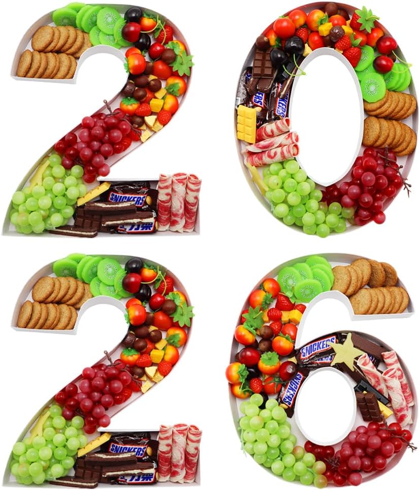 2026 Decorative Cardboard Number Box Set, 12 and 15 Inch Fillable Design, Natural Color, for Graduation and New Year's Eve Celebrations, 4 Pieces (White, 15inch)