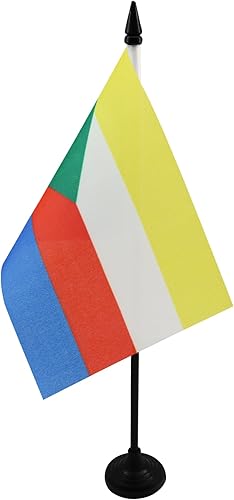 Miniatura 295 de Bandera de mesa Sierra Leona de 5 x 8 pulgadas, bandera de escritorio de Sierra Leona, 8.3 x 5.5 in, barra y base de plástico negro AZ FLAG
