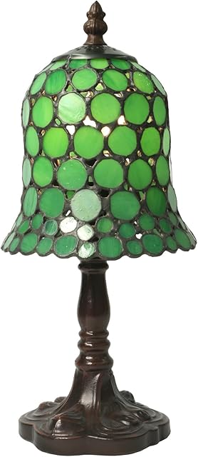 Middle-England 32cm Tiffany Style Table Lamp Green Spot Design Glass Shade 15cm Light Bulb Included