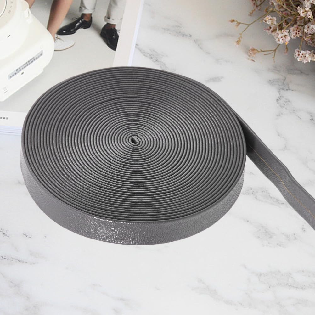 GORGECRAFT 5m x 12mm Foldover Leather Strips Flat Leather Cord Gray PU Edge Trimming Lambskin Grain Leatherette Straps Strings Beading Thread for DIY Sewing Crafts Bracelet Keychain Jewelry Making