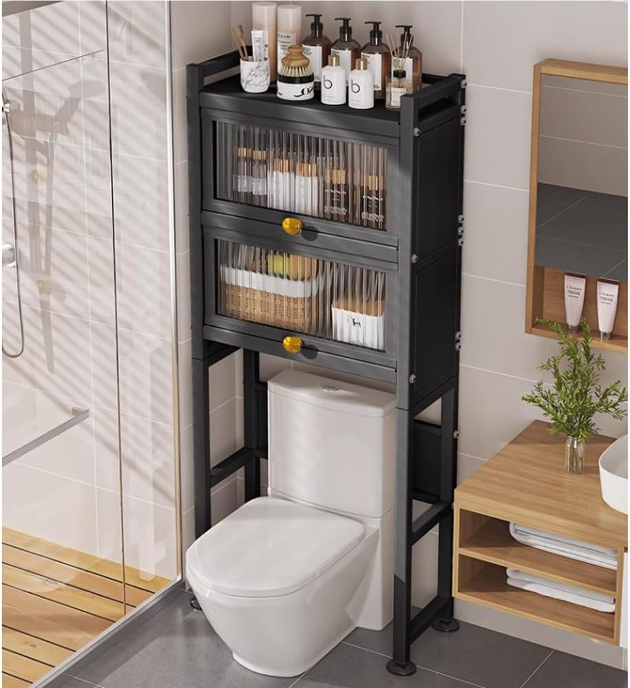 3 Tier Over The Toilet Storage Cabinet, Over The Toilet Cabinet with Doors Freestanding Bathroom, Space Saver Bathroom Storage Over Toilet