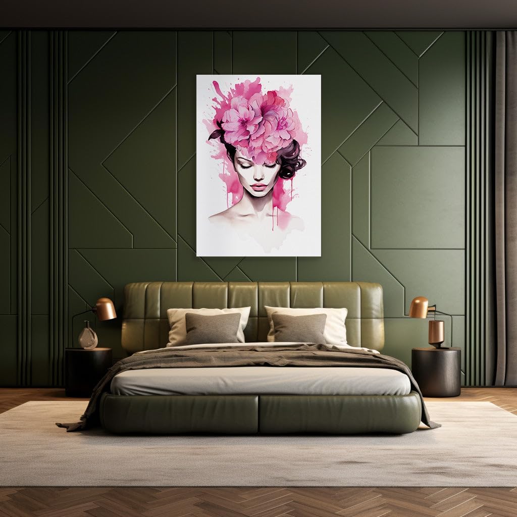 Canvas for Living room. Whispers of Blossoms: A Watercolor Portrait of Serenity, 27 x 18 inch Canvas Wall Art - Contemporary Masterpieces - Modern Home Decor